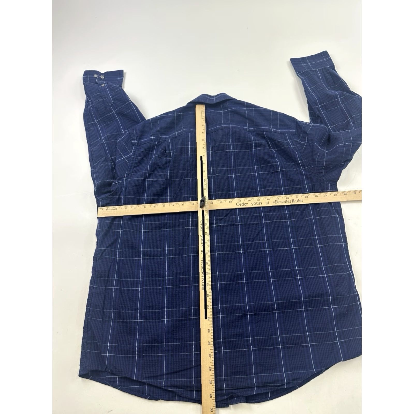 Tasso Elba Tasso Elba Shirt Mens XL 17-17.5 Long Sleeve Blue Plaid Button-Up Dress Shirt Mens Size 46R - 5 Thumbnail