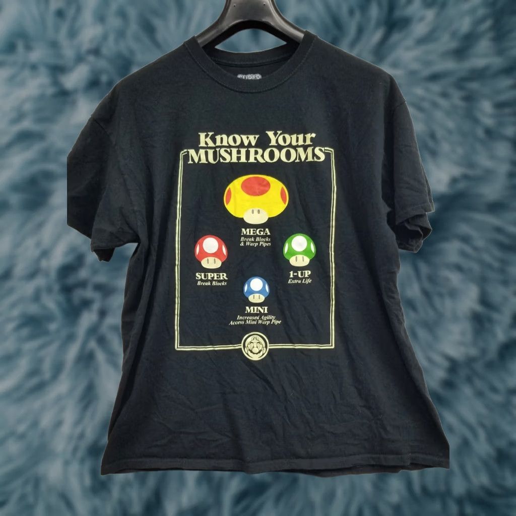 Vintage Super Mario T-Shirt XL Mens Black Short Sleeve Video Game Know Your Mushrooms Shirt Size US XL / EU 56 / 4 - 1 Thumbnail