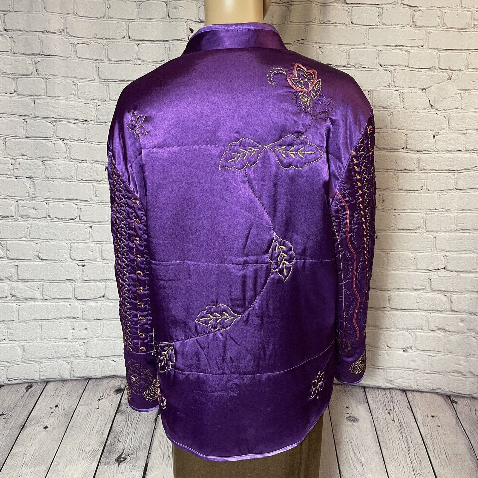 Other Diane Gilman Satin Purple Quilted Embroidered Jacket Size 1 Size XL / US 12-14 / IT 48-50 - 6 Thumbnail