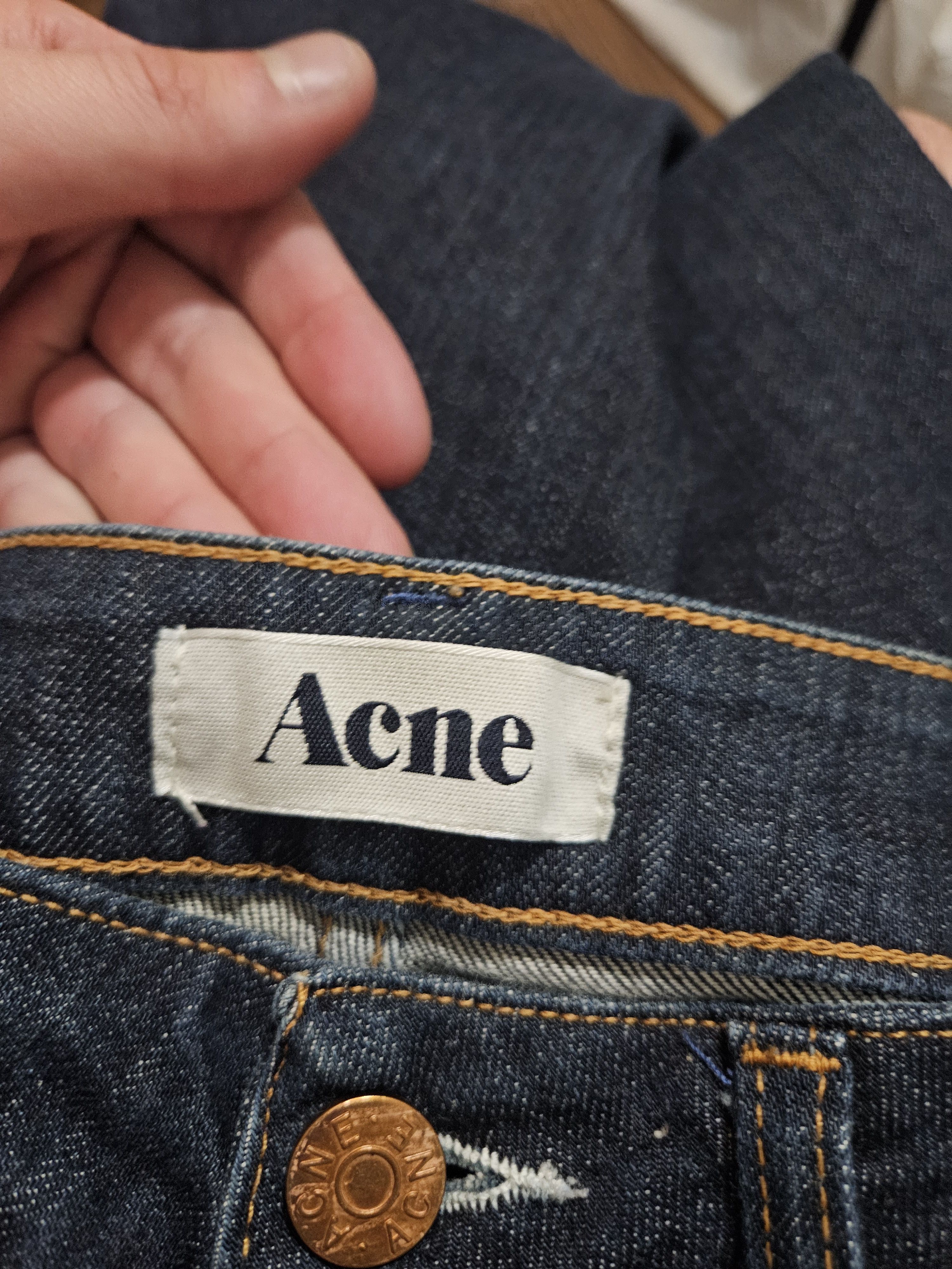 Acne Studios Hex DC Blue Raw Style Leather Back Patch Denim Jeans Size US 29 - 8 Thumbnail