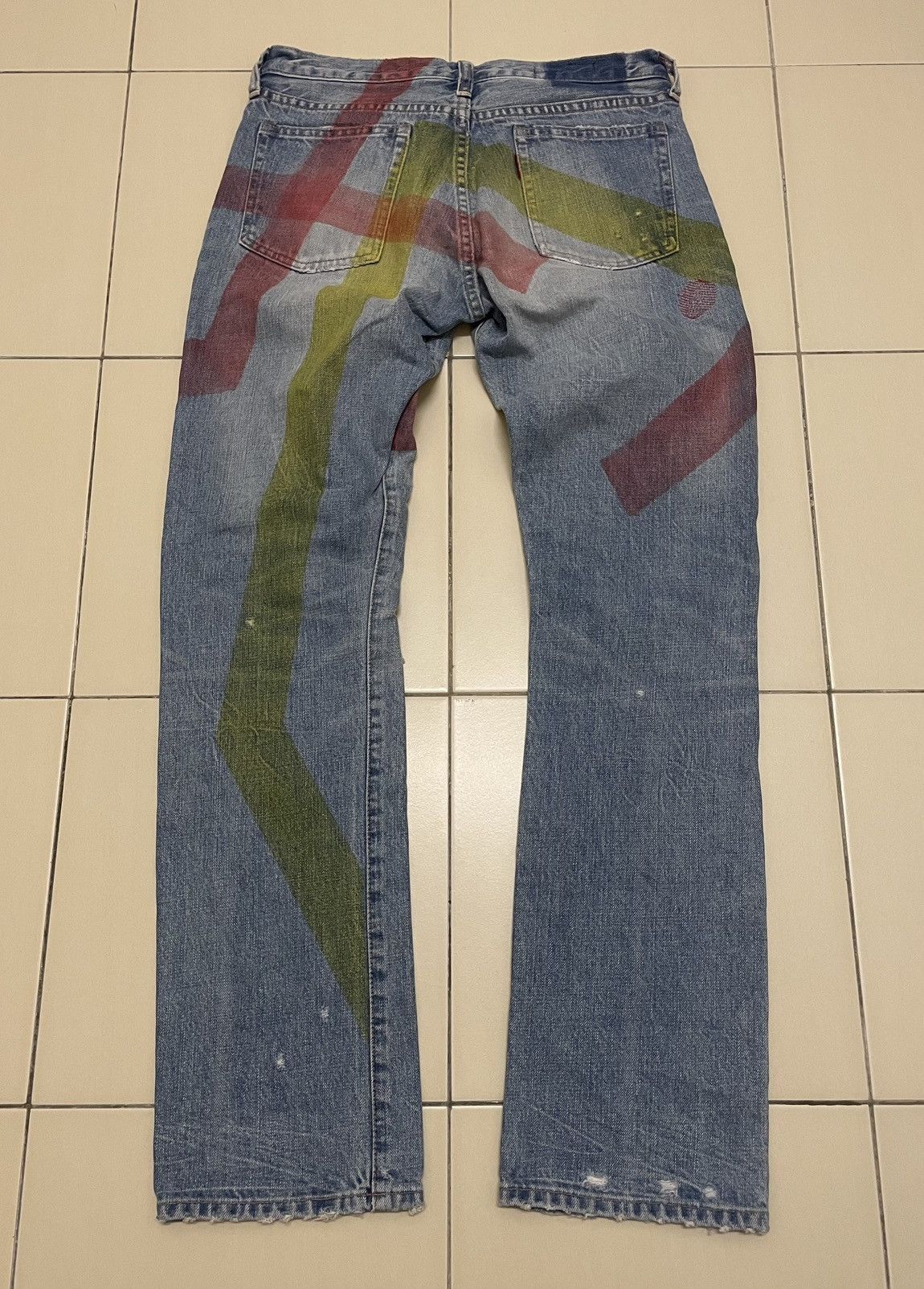 Japanese Brand RNA inc Slang Multicolor Paint Geometric Distressed Denim Size US 29 - 4 Thumbnail