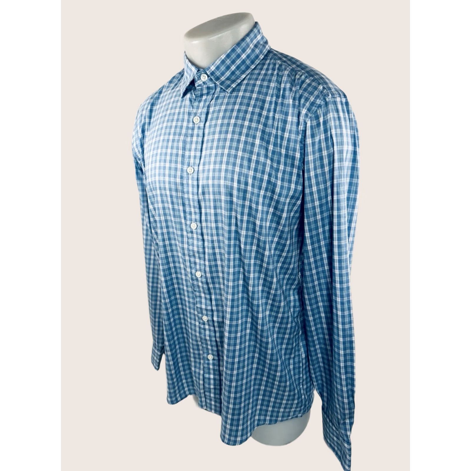 Faherty Faherty Movement Plaid Lightweight L Shirt Button-Up Long Sleeve Light Blue / White / Slight Light Green V2 Mens Shirt Size US L / EU 52-54 / 3 - 1 Thumbnail