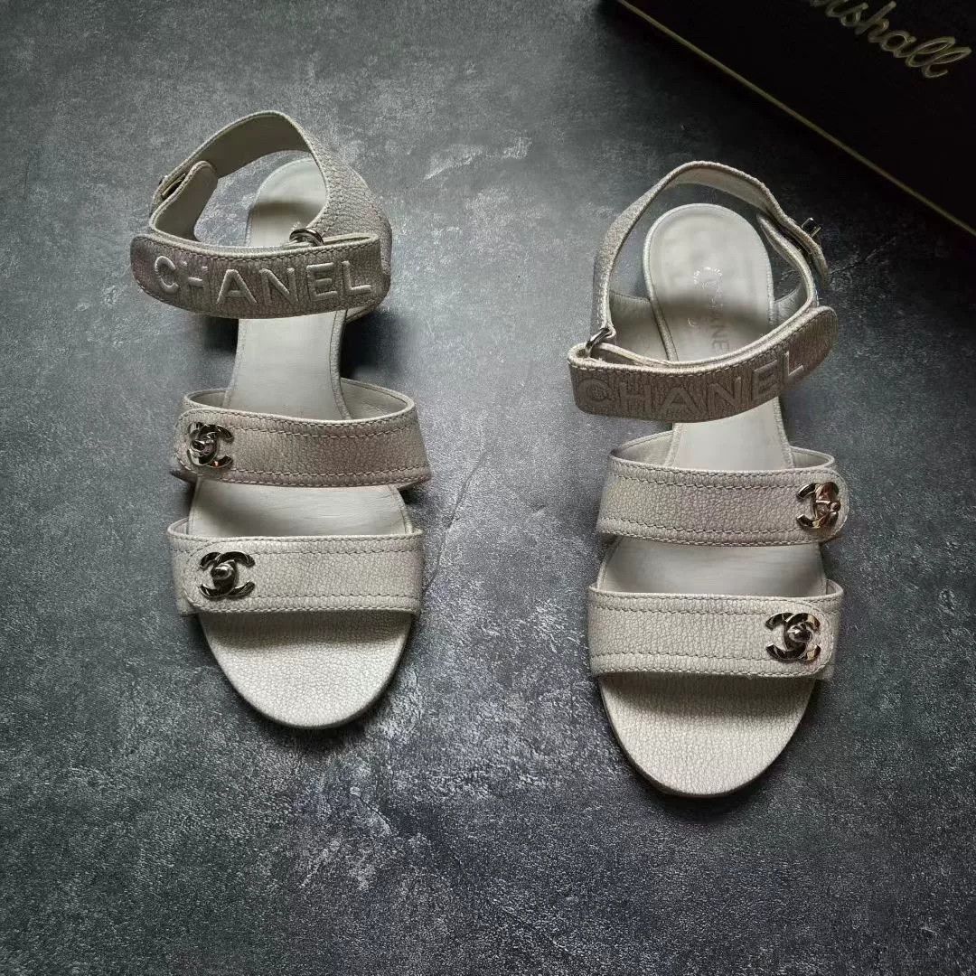 Chanel Chanel Beige Velcro Sandals 36.5 Size US 5.5 / IT 35.5 - 1 Thumbnail