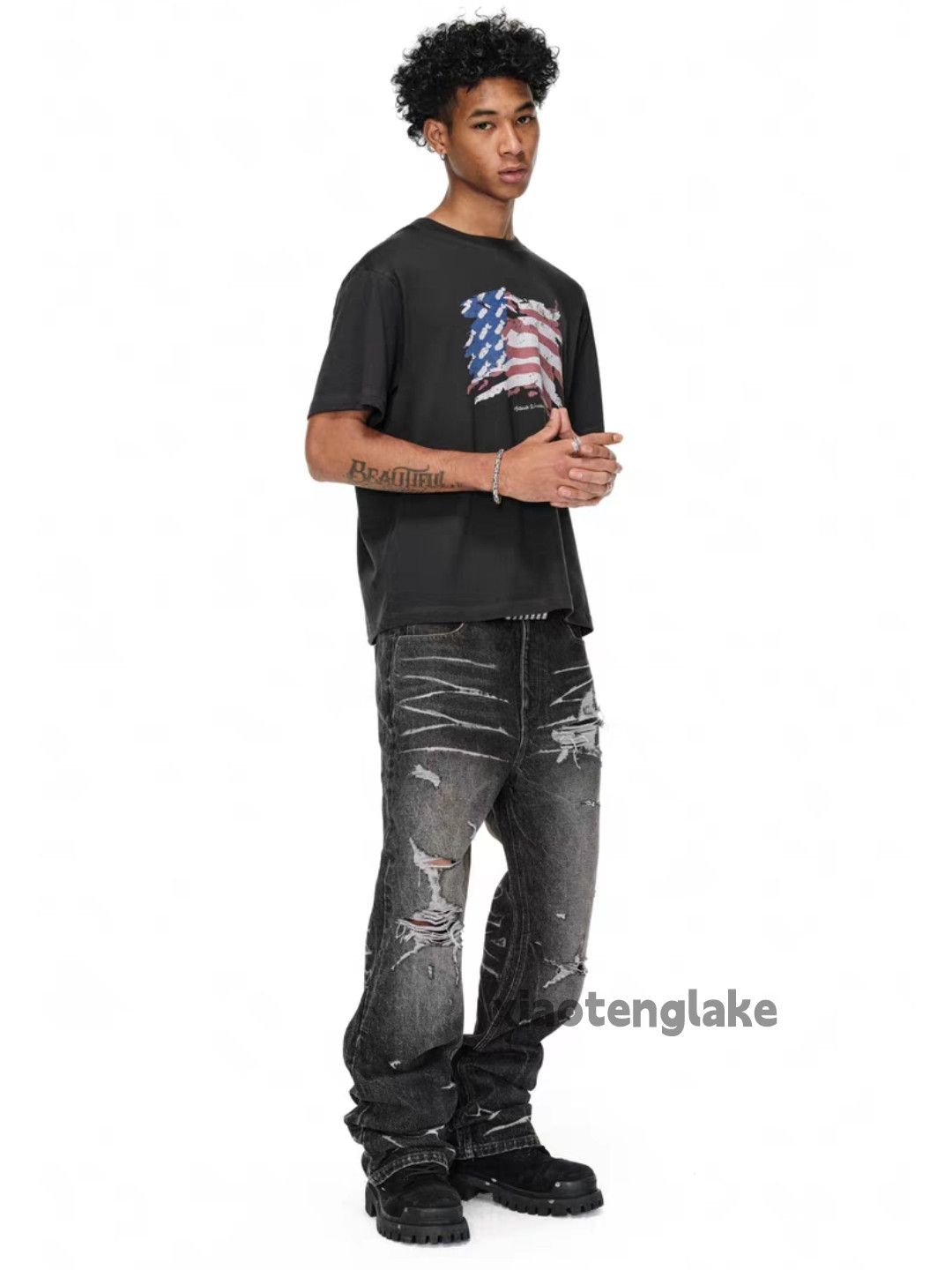 Jean Washed faded punk grunge skate hiphop ripped jeans Size US 36 / EU 52 - 8 Thumbnail