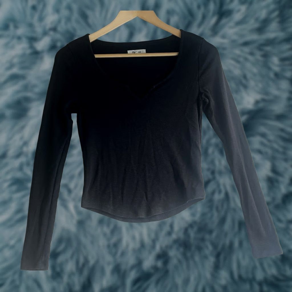 Madewell MADEWELL Women’s Long Sleeve Crop Top Shirt Black XS Crew Neck Size XS / US 0-2 / IT 36-38 - 1 Thumbnail