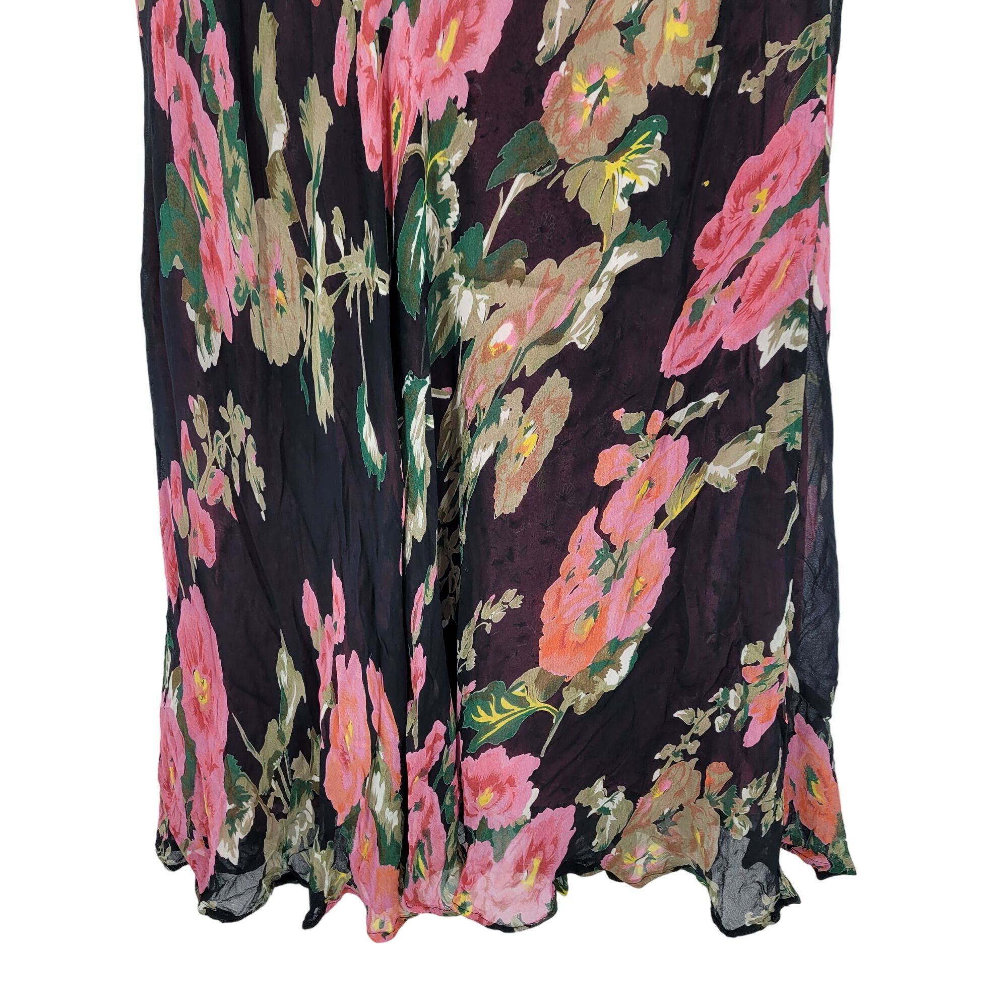 Vintage Vintage Reversible Floral Maxi Skirt M Black Pink Ditzy Size 35" - 12 Thumbnail