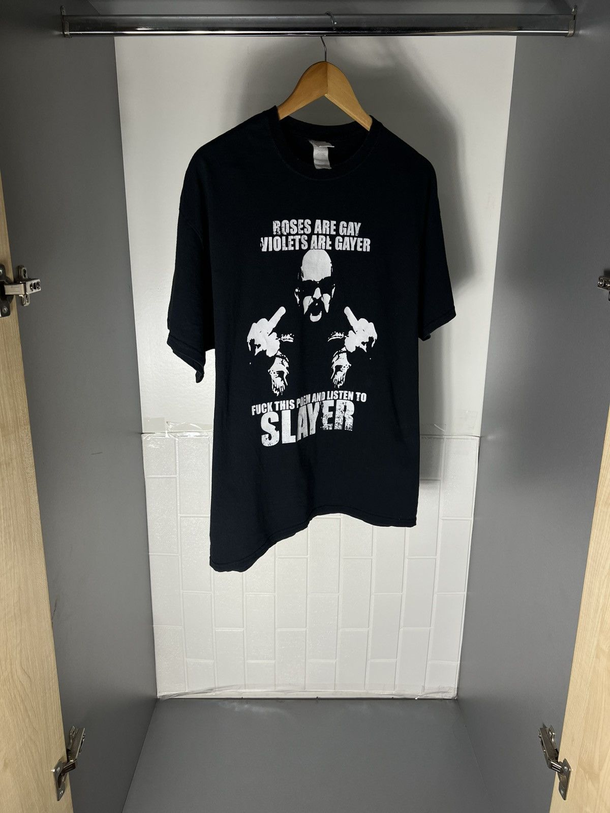 Band Tees VINTAGE SLAYER HUMOR ROCK T-SHIRT METAL PUNK RETRO Y2K 90s Size US L / EU 52-54 / 3 - 5 Thumbnail