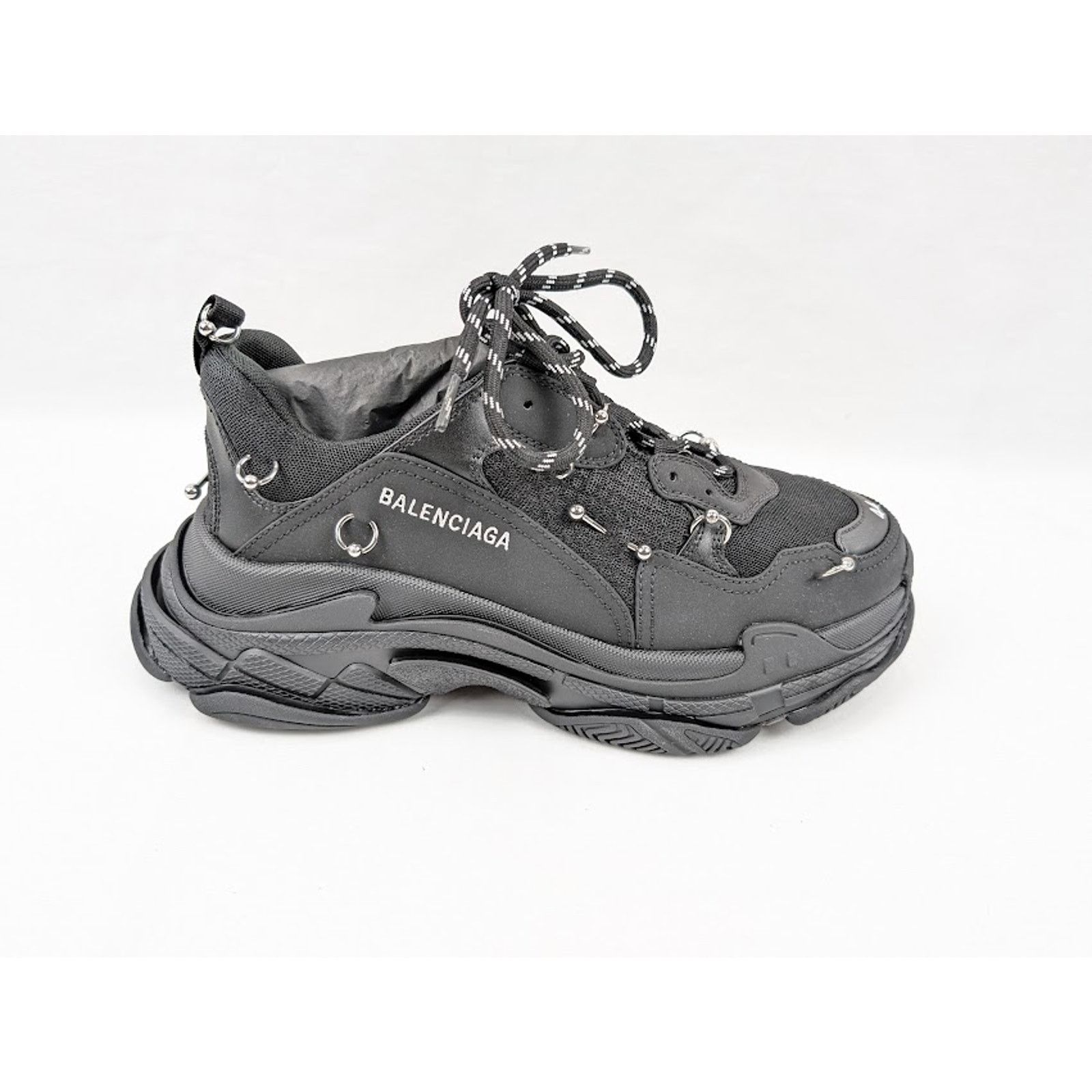 Balenciaga o1rshd1 Triple S Soccer Sneakers in Black/Silver Size US 13 / EU 46 - 1 Thumbnail