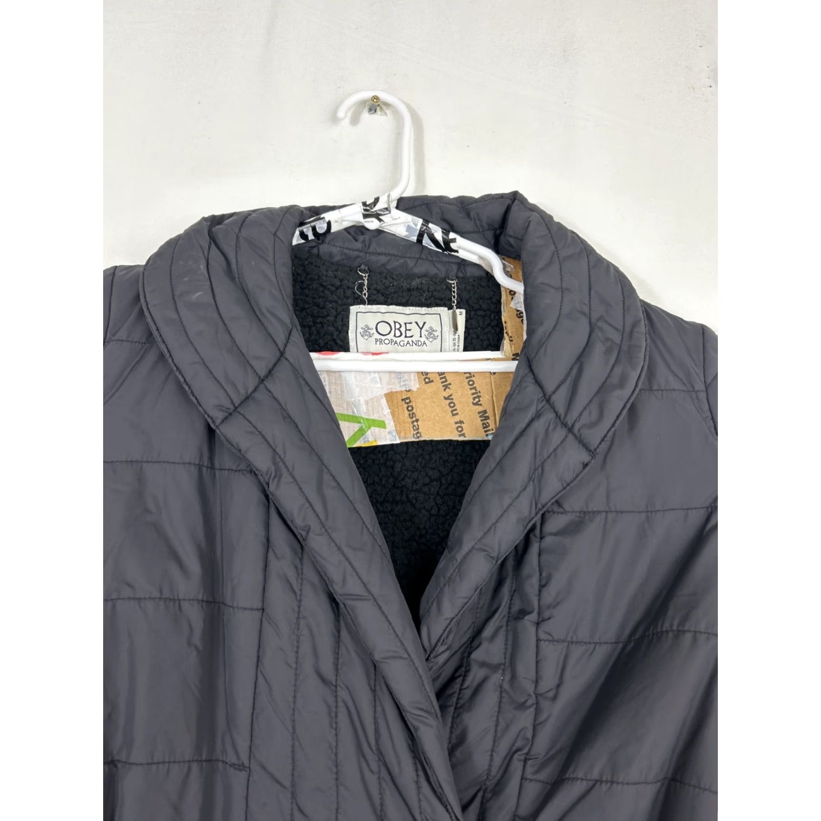 Obey OBEY Womens Medium Black Jacket Half Zip Button Belted Puffer Faux Sherpa Size M / US 6-8 / IT 42-44 - 6 Thumbnail