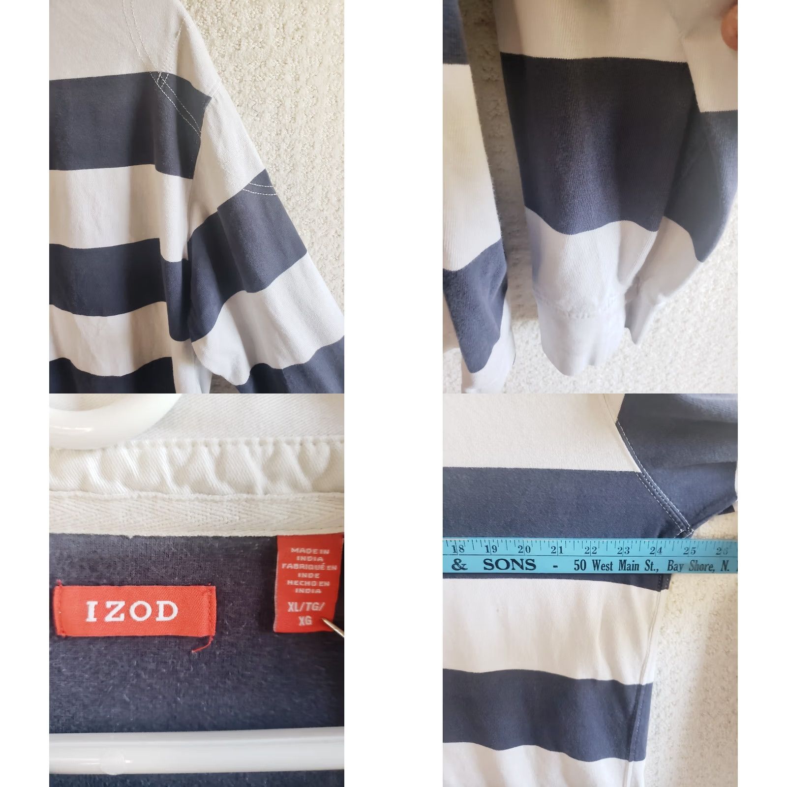 Izod VINTAGE IZOD Rugby Polo Shirt Men XL Blue White Stripe Cotton Long Sleeve EUC Size US XL / EU 56 / 4 - 8 Thumbnail