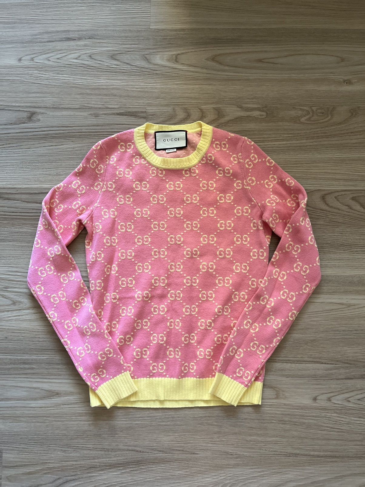 Gucci Gucci pink and yellow monogram cotton knit sweater Size S / US 4 / IT 40 - 1 Thumbnail