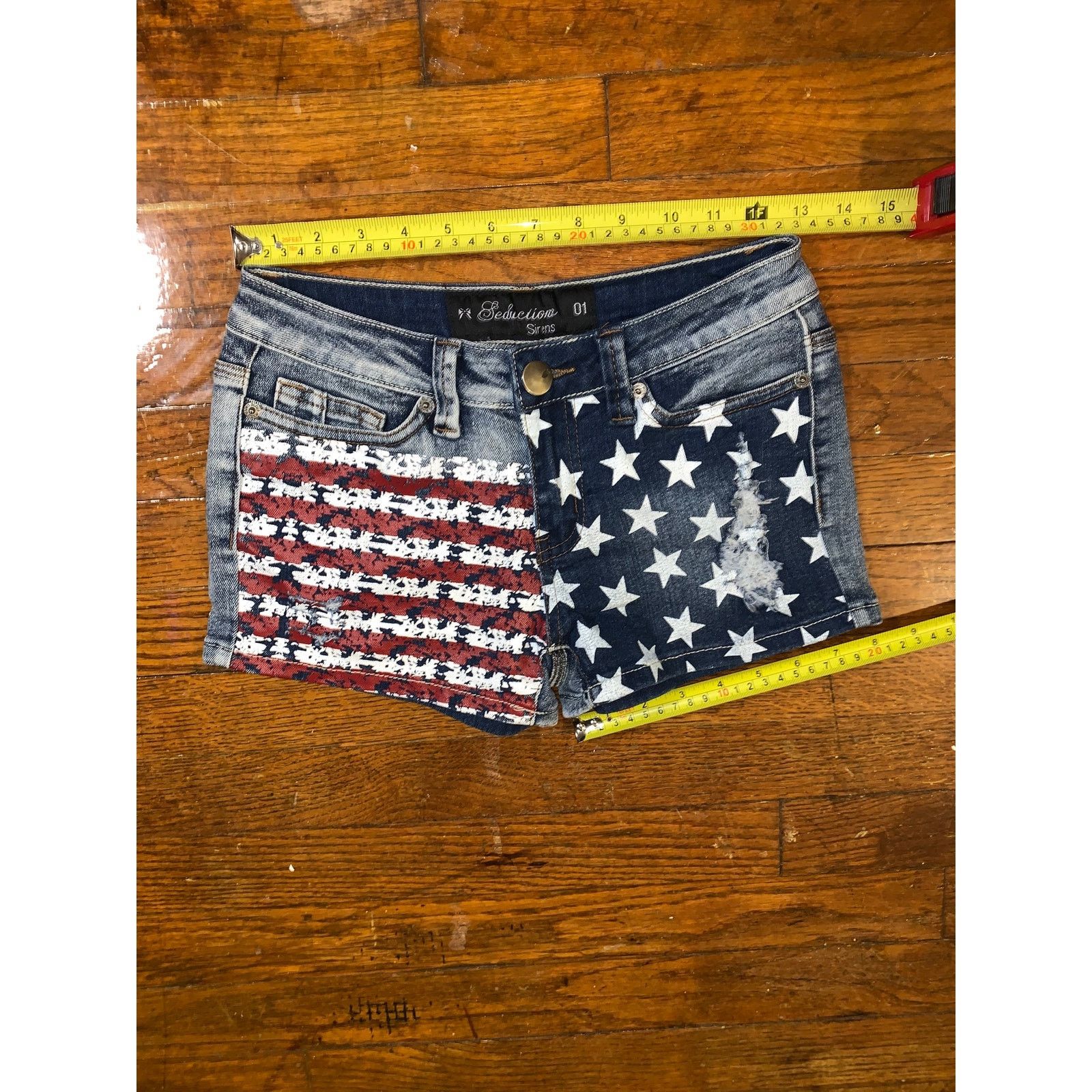 Other × Vintage Y2K American Flag Denim Shorts Size 1 Seduction Sirens USA Size 25" / US 0 / IT 36 - 6 Thumbnail