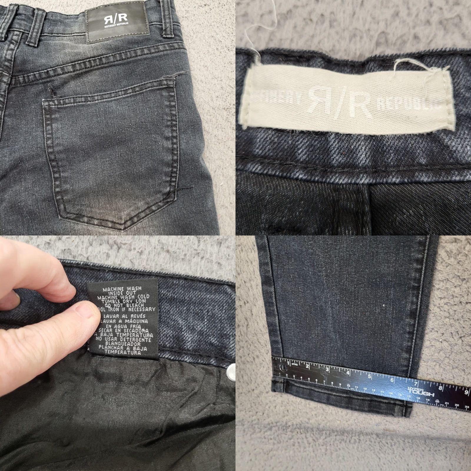 Vintage Refinery Republic Jeans Men’s 34x32 Slim Straight Denim Moto Dark Biker Style Charcoal Gray Jeans Mens Size US 34 / EU 50 - 8 Thumbnail