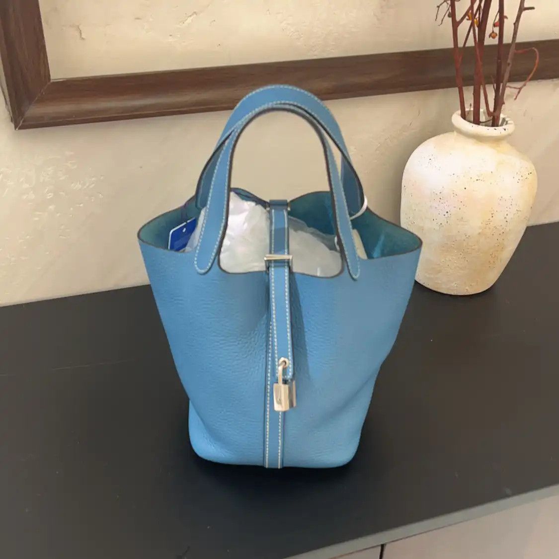 Hermes Hermes Picotin Lock 18 new denim blue Clemence cowhide leather picotin handbag s Size ONE SIZE - 1 Thumbnail
