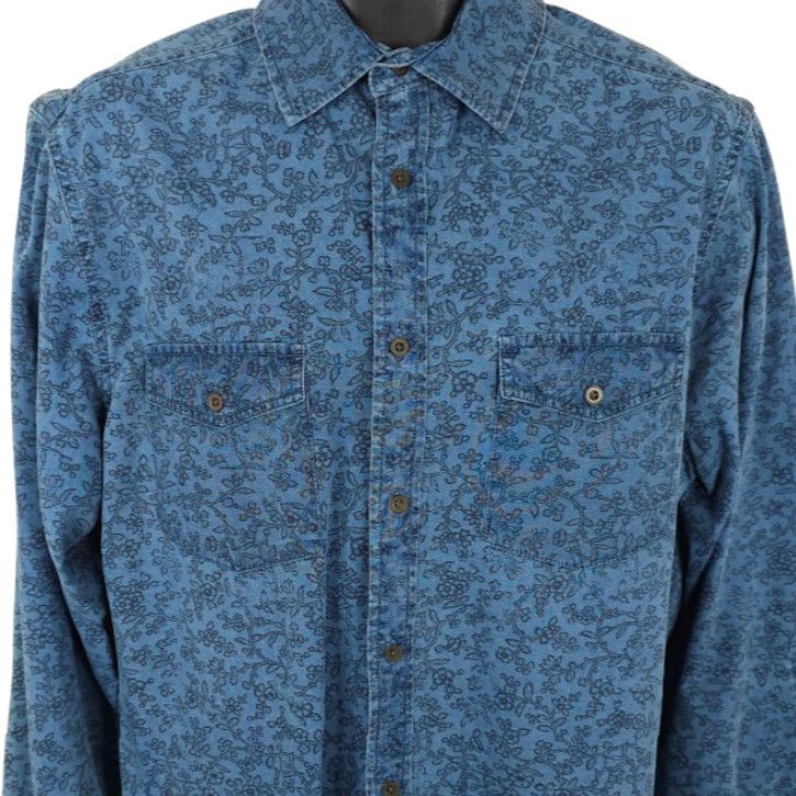 Mossimo Mossimo Floral Shirt Mens Medium Blue Flowers All Over Print Roll Sleeves Size US M / EU 48-50 / 2 - 2 Thumbnail
