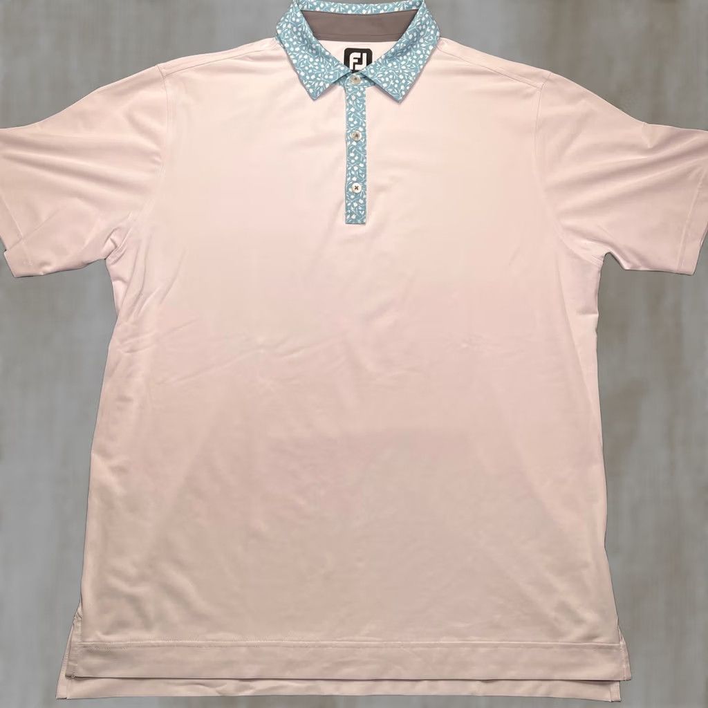 Footjoy FootJoy Polo Shirt Mens Large White Blue Floral Collar Golf Performance Stretch Size US L / EU 52-54 / 3 - 1 Thumbnail