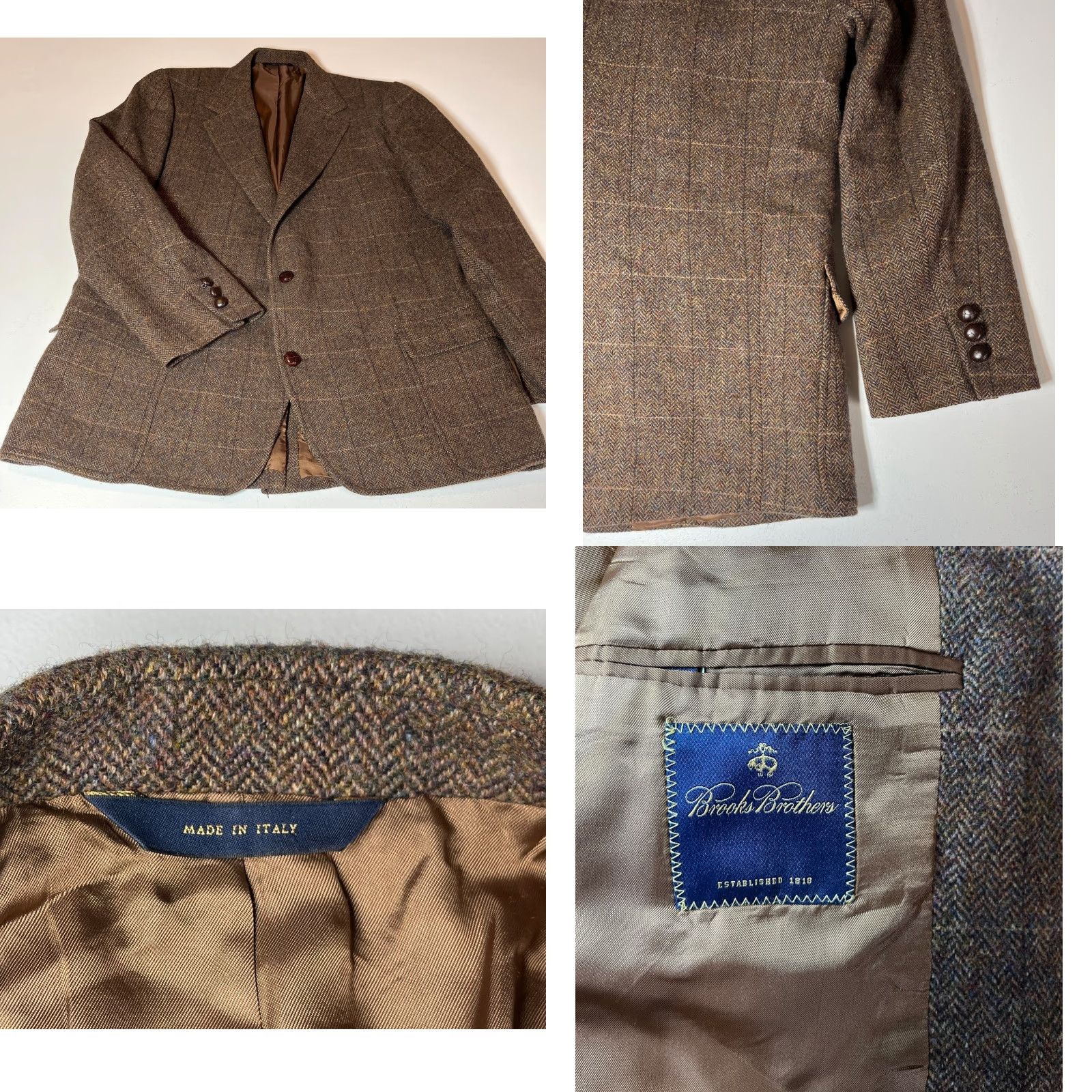 Brooks Brothers Brooks Brothers Blazer Jacket Wool Windowpane Brown 45R Mens Tweed Made in Italy Regular Fit Jacket Capable of Dry Clean Only color: Brown Size 48R - 8 Thumbnail