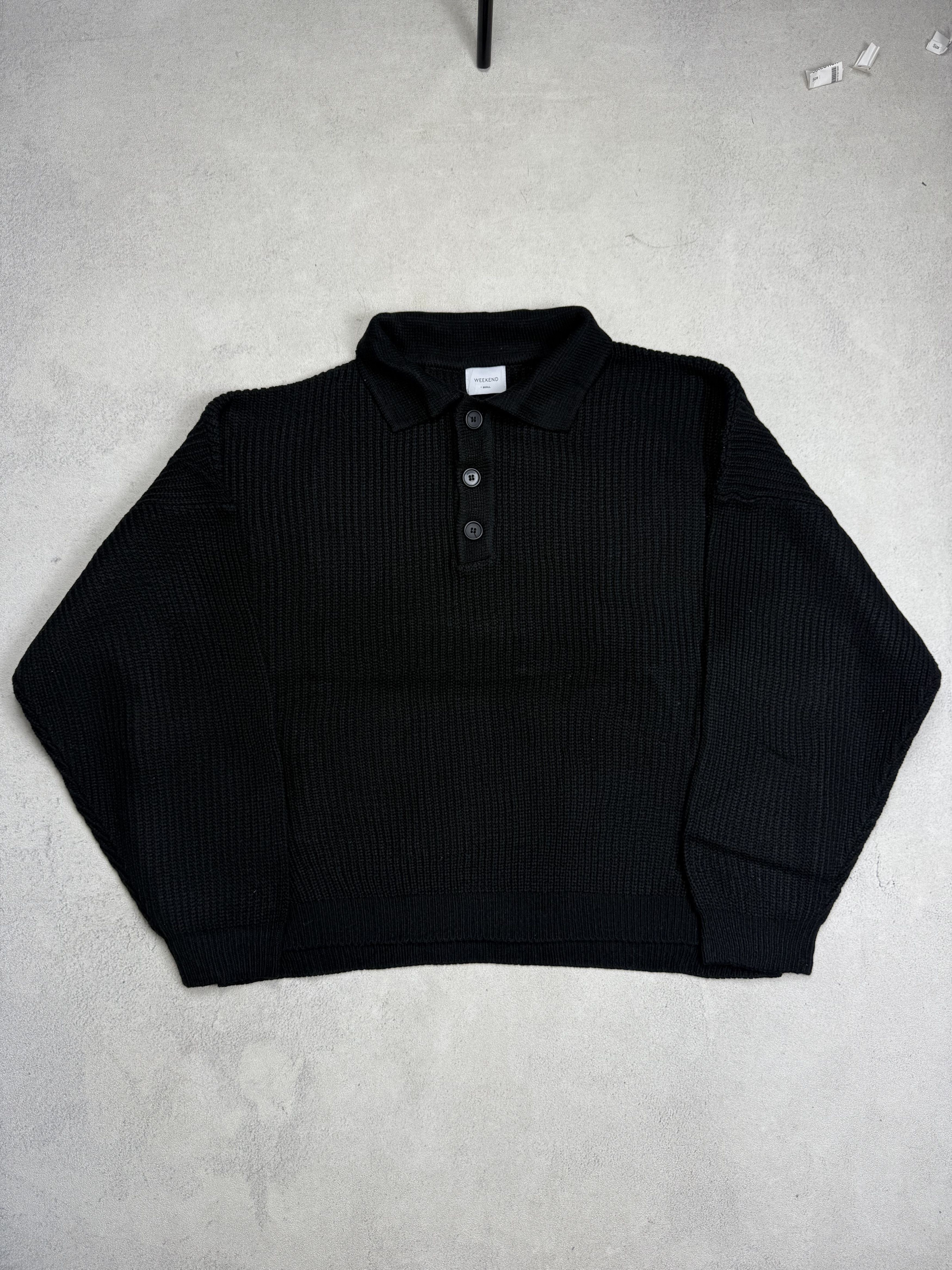 Japanese Brand Black Knit Polo Sweater Oversized Size US XL / EU 56 / 4 - 2 Thumbnail