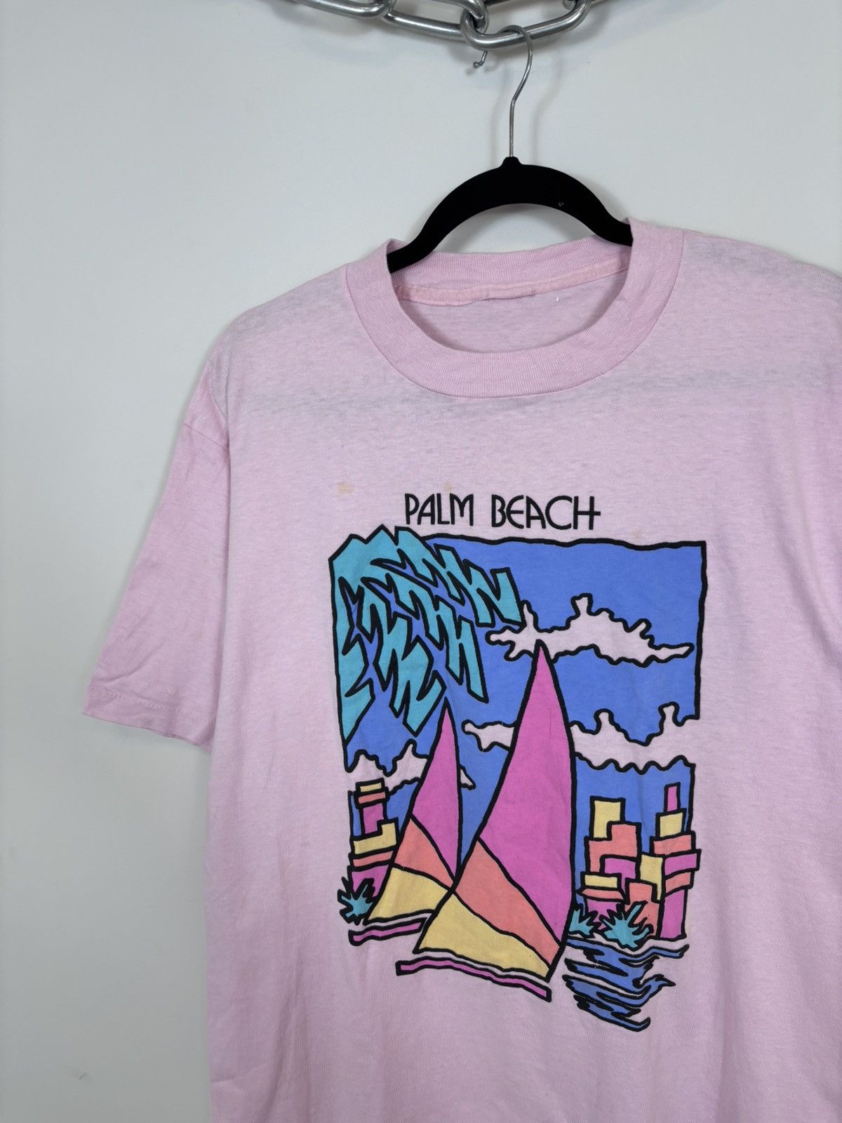 Vintage Vintage 1990s Palm Beach USA Big Graphic Pink T-Shirt Tee Size US L / EU 52-54 / 3 - 3 Thumbnail