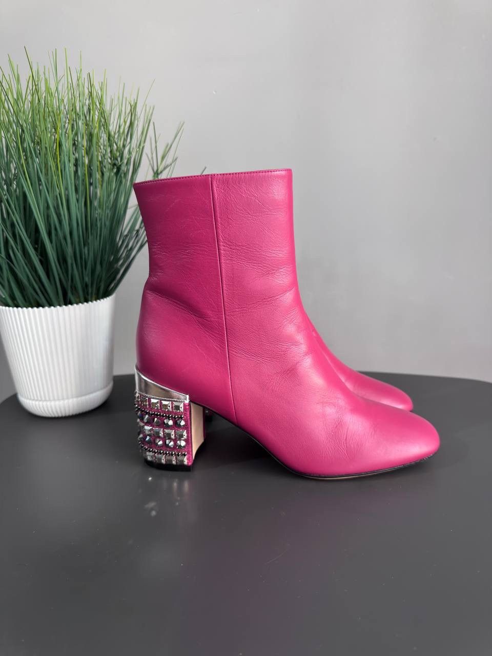 Other Rodo Block Heel Fuchsia Women's Leather Ankle Boots, 37,5 Size US 7.5 / IT 37.5 - 2 Thumbnail