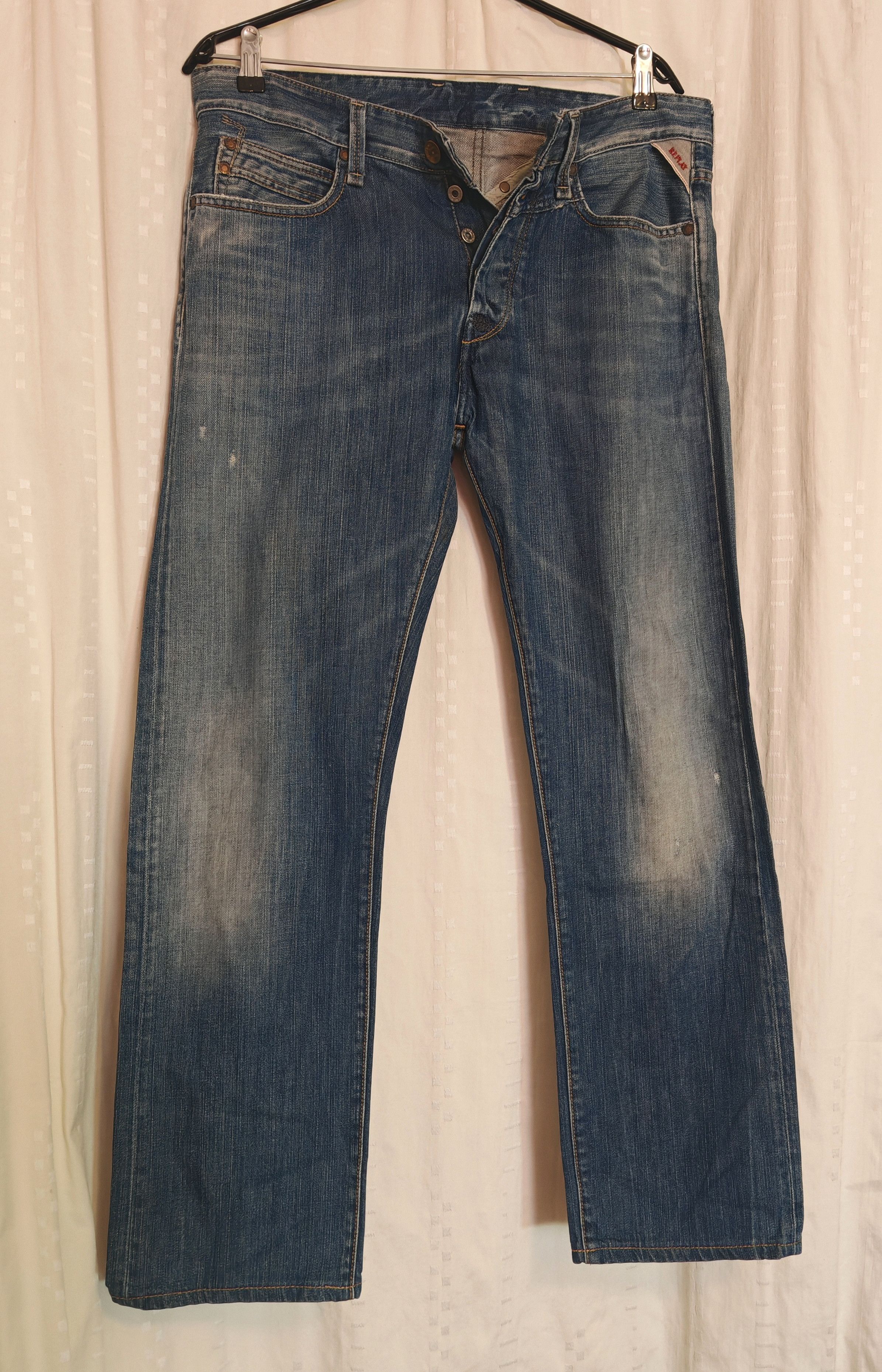 Replay × Vintage Replay Rare Y2K Straight Faded Whiskered Button Fly Jeans Size US 32 / EU 48 - 1 Thumbnail
