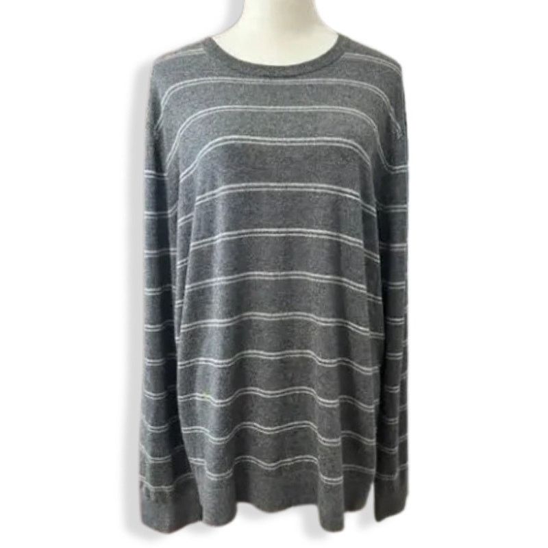 Theory Womens Pullover Sweater Gray White Wool factory Blend Striped Long Sleeve XXL New