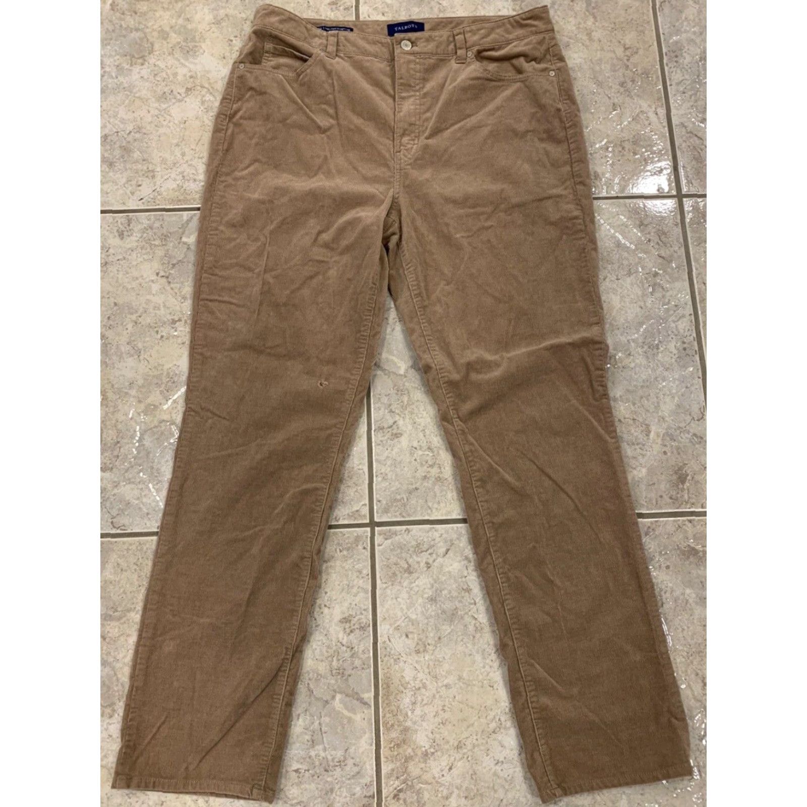 Talbots VINTAGE Women's 14 Talbots Beige High-Waist Straight Leg Stretch Corduroy Jeans 34X31 Size 36" / US 14 / IT 50 - 2 Thumbnail