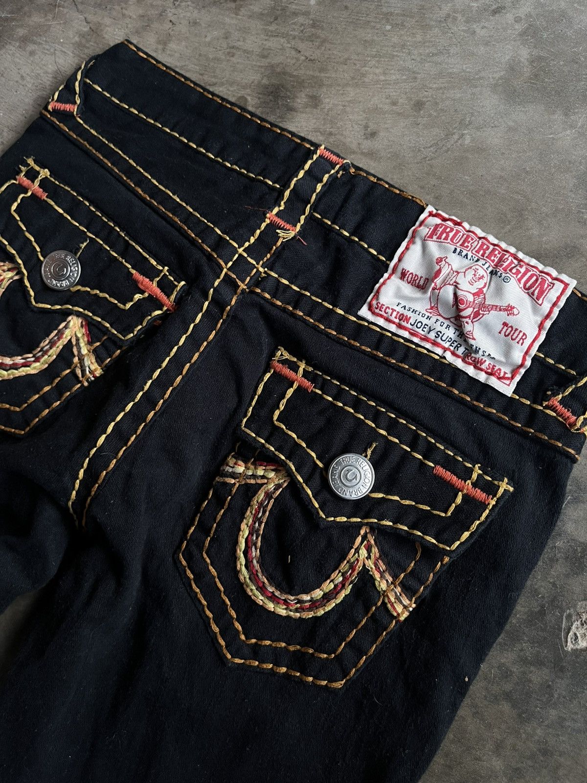 If Six Was Nine TRUE RELIGION BLACK FLARE BOOTCUT DENIM JEANS PANTS PATTERN Size US 26 / EU 42 - 6 Thumbnail