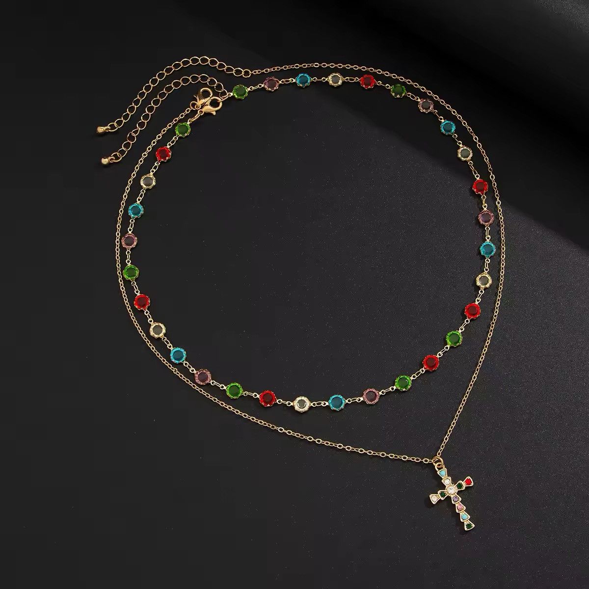 Jewelry 2Pcs Punk Zircon Cross Pendant Necklace Size ONE SIZE - 5 Thumbnail