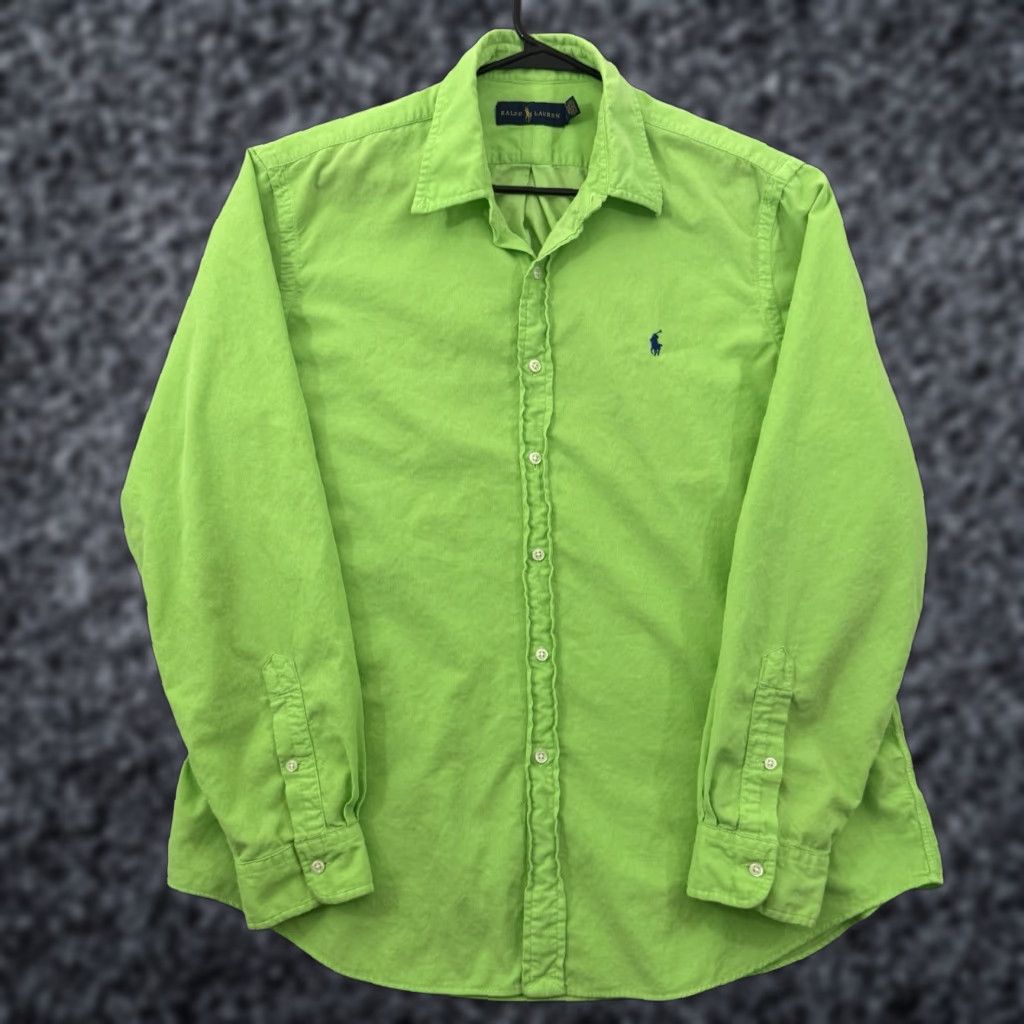 Polo Ralph Lauren Polo Ralph Lauren Shirt Mens XL Green Corduroy Pinwale Button-Down Lime Embroidered Regular Collared Button-Up Vintage: No Size US L / EU 52-54 / 3 - 1 Thumbnail