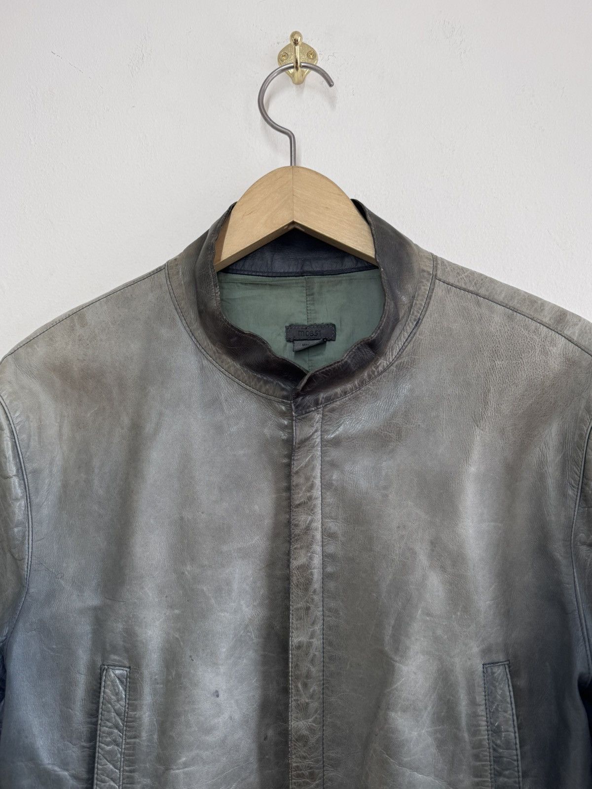 M0851 m0851 Canadian-Made Leather Moto Jacket Gray Size M Washed Size US M / EU 48-50 / 2 - 9 Thumbnail