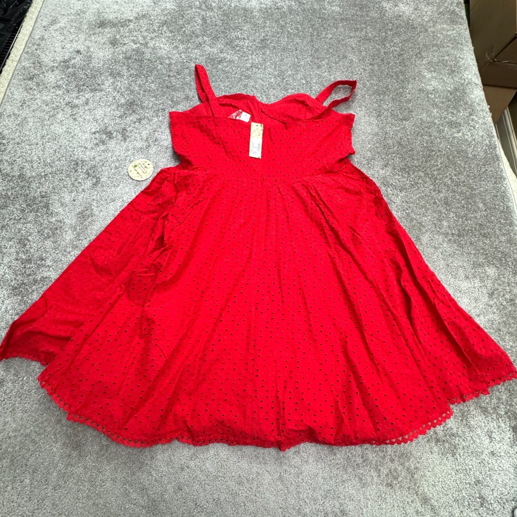 Vintage VINTAGE Timeless London Eyelet A-Line Dress Womens 18 Plus Red Sleeveless 100% Cotton NWT Ladies Short Froack? Size XXL / US 16-18 / IT 52-54 - 2 Thumbnail