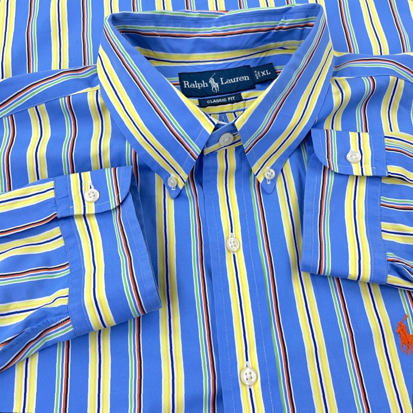 Ralph Lauren Ralph Lauren Shirt Men XL Blue Yellow Button-Up Classic Fit Striped Poplin Size US XL / EU 56 / 4 - 6 Thumbnail