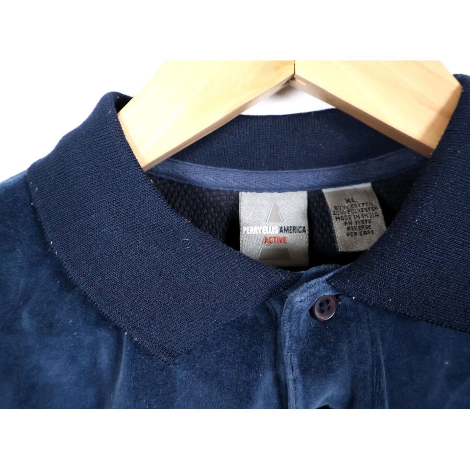Perry Ellis Perry Ellis Velour Polo Shirt Men's XL Long Sleeve Embroidered VTG Dark Blue Velour Polo Shirt with Embroidered Chest Size US XL / EU 56 / 4 - 4 Thumbnail