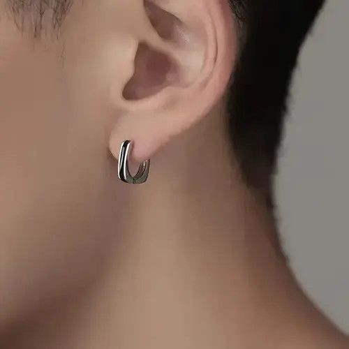 Japanese Brand 925 Silver Plated Geometry Hoop Earrings for Men Women Size ONE SIZE - 2 Thumbnail