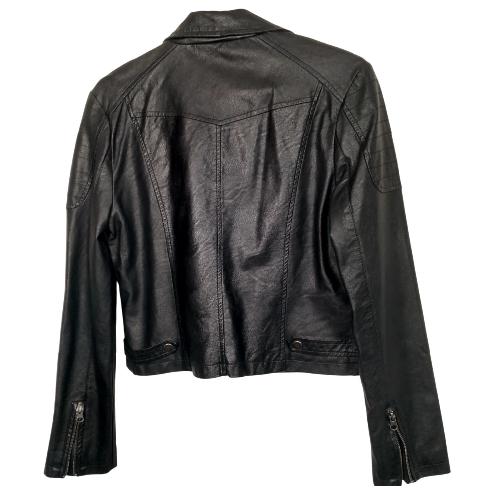 Joe Boxer VINTAGE Joe Boxer Faux Leather Moto Jacket Women L Black Short Zipper Motorcycle Biker Jacket Grunge 90s Mens Women Girls Size 36" / US 14 / IT 50 - 2 Thumbnail