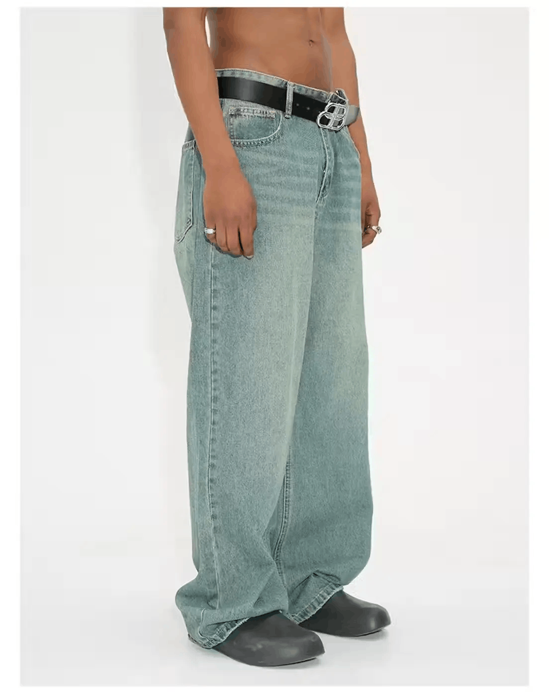 Japanese Brand × Vintage Washed Green Relaxed Wide Leg Jeans Size US 32 / EU 48 - 4 Thumbnail