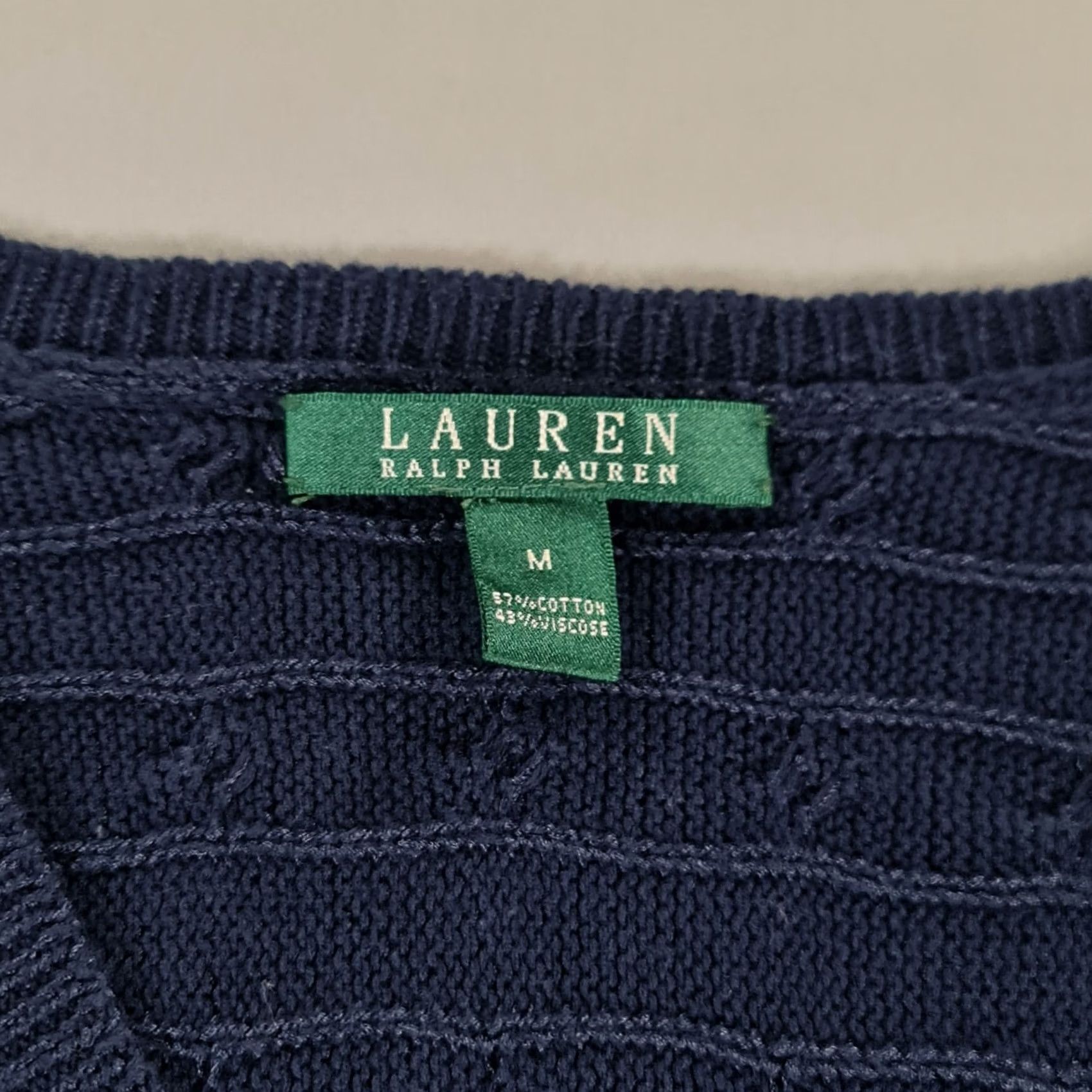 Ralph Lauren Lauren Ralph Lauren Jumper Womens V-Neck Cable-Knit Cotton Pullover Navy Medium Red Accent Logo Embroidered Casual Pullover Mens Womens Boys Girls Size M / US 6-8 / IT 42-44 - 3 Thumbnail