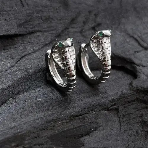 High Sport 925 Silver Plated Snake Hoop Earrings for Men Women Size ONE SIZE - 3 Thumbnail