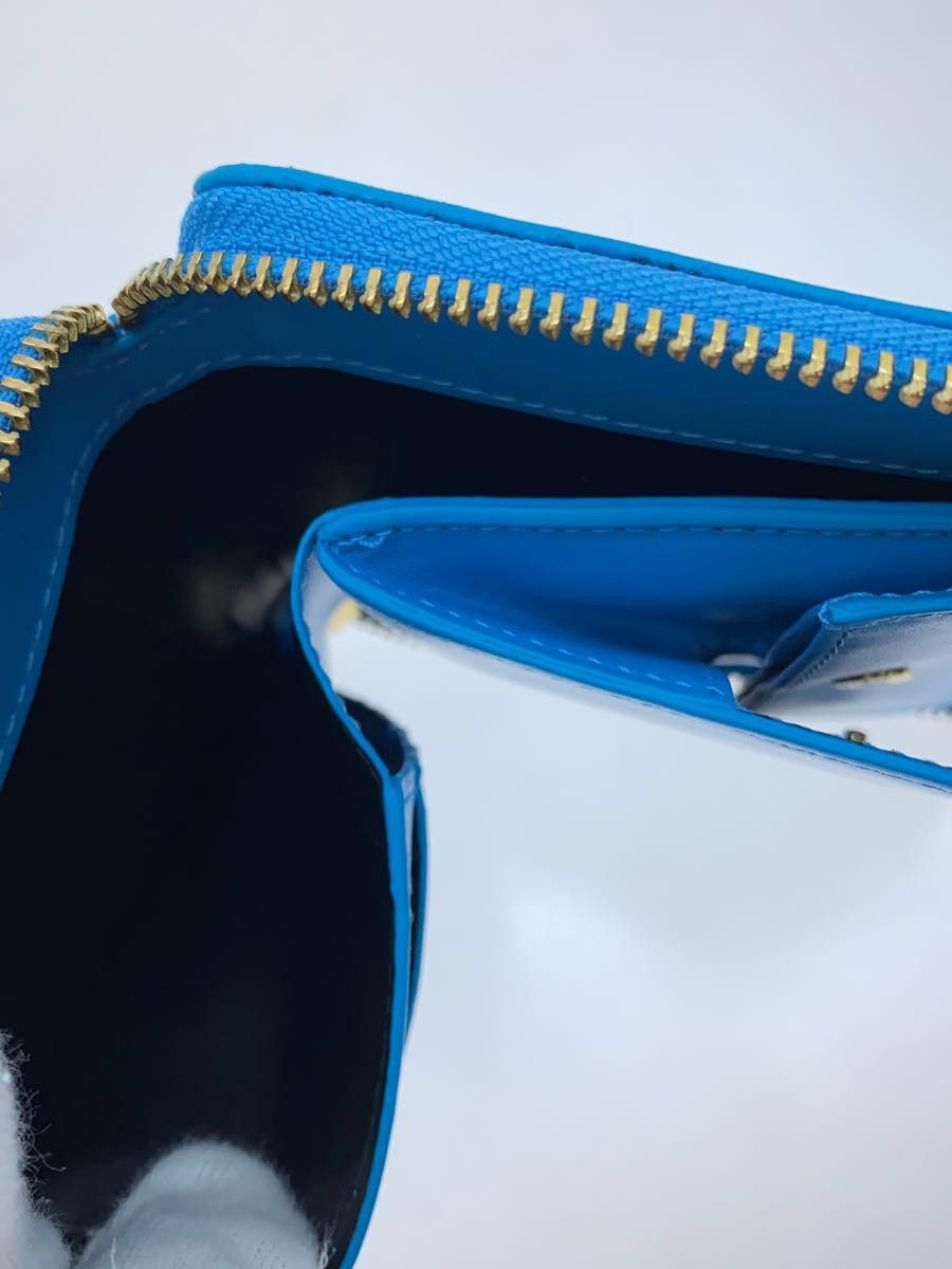 Wallet Round zip bi-fold leather plain Blue