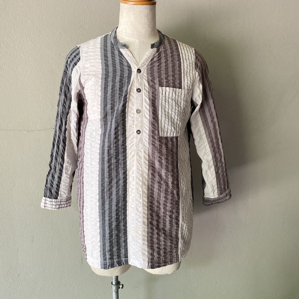 Y's Y's for living Striped Cotton Grandad Shirt Size US XL / EU 56 / 4 - 18 Thumbnail