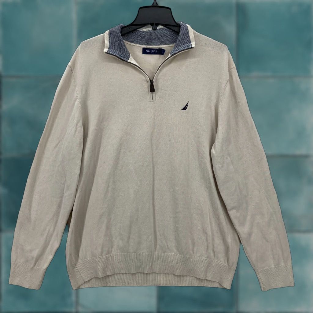 Nautica Nautica 1/4 Zip Pullover Sweatshirt Mens XL Beige Embroidered Preppy Coastal NWT Size US XL / EU 56 / 4 - 1 Thumbnail