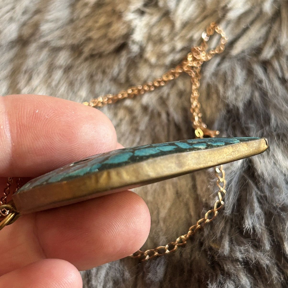 Vintage Handcrafted hammered genuine turquoise pendant necklace Size ONE SIZE - 7 Thumbnail