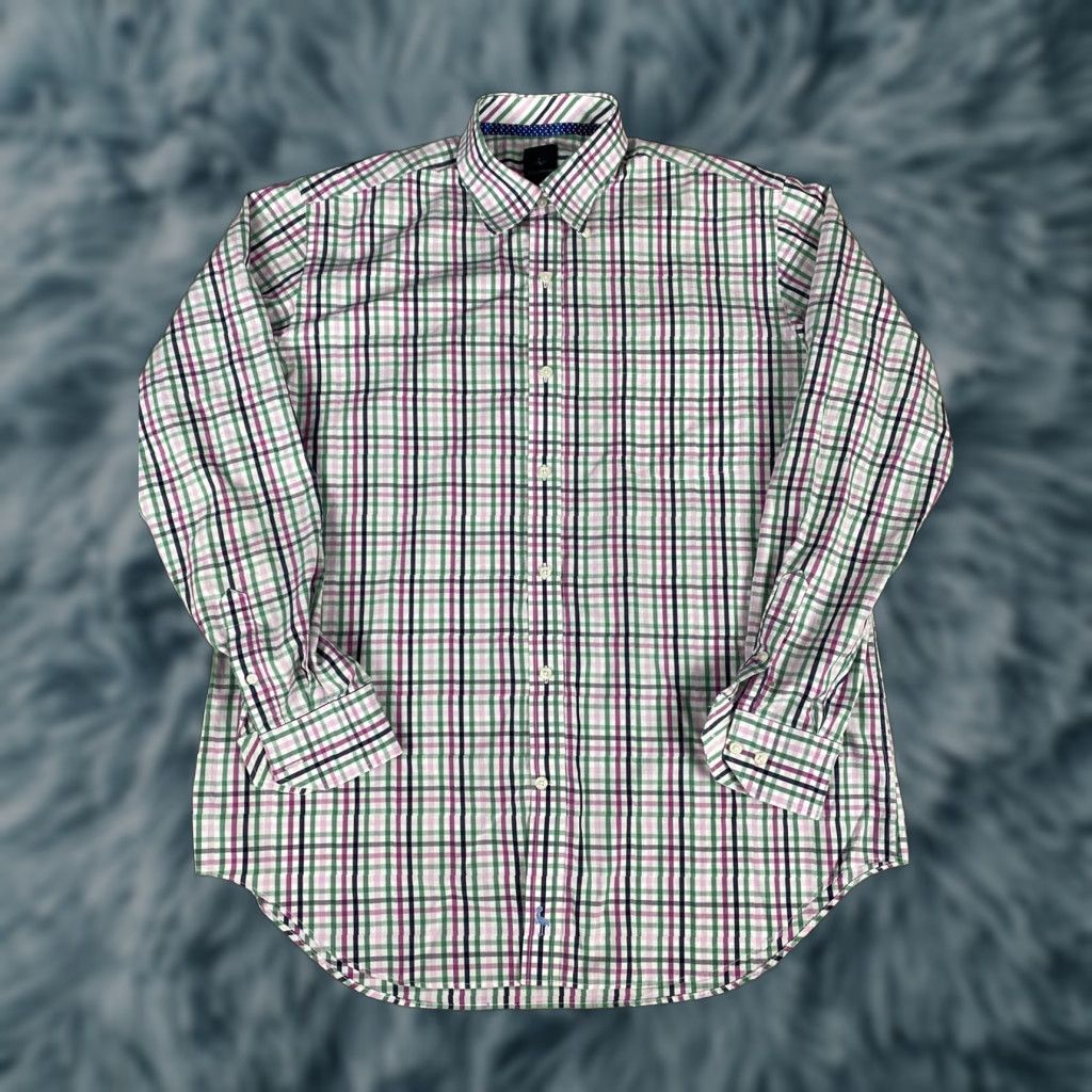 Tailorbyrd VINTAGE Tailorbyrd Button Down Dress Shirt Mens 2XL Green Pink Checkered Shirt Mens Buttons Down Long Sleeve Size 2XL Mens Size 48R - 1 Thumbnail