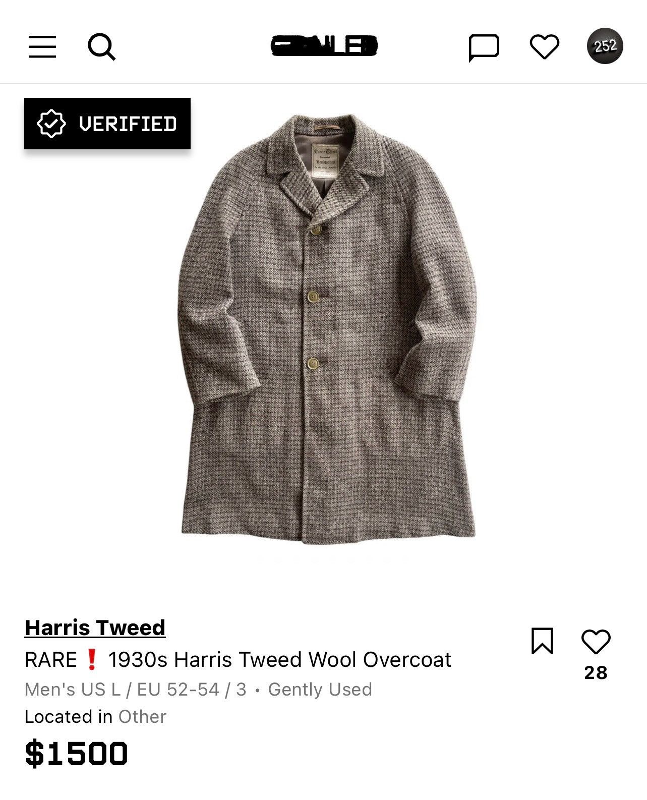 Harris Tweed 1930s Harris Tweed Wool Overcoat Size US L / EU 52-54 / 3 - 11 Thumbnail