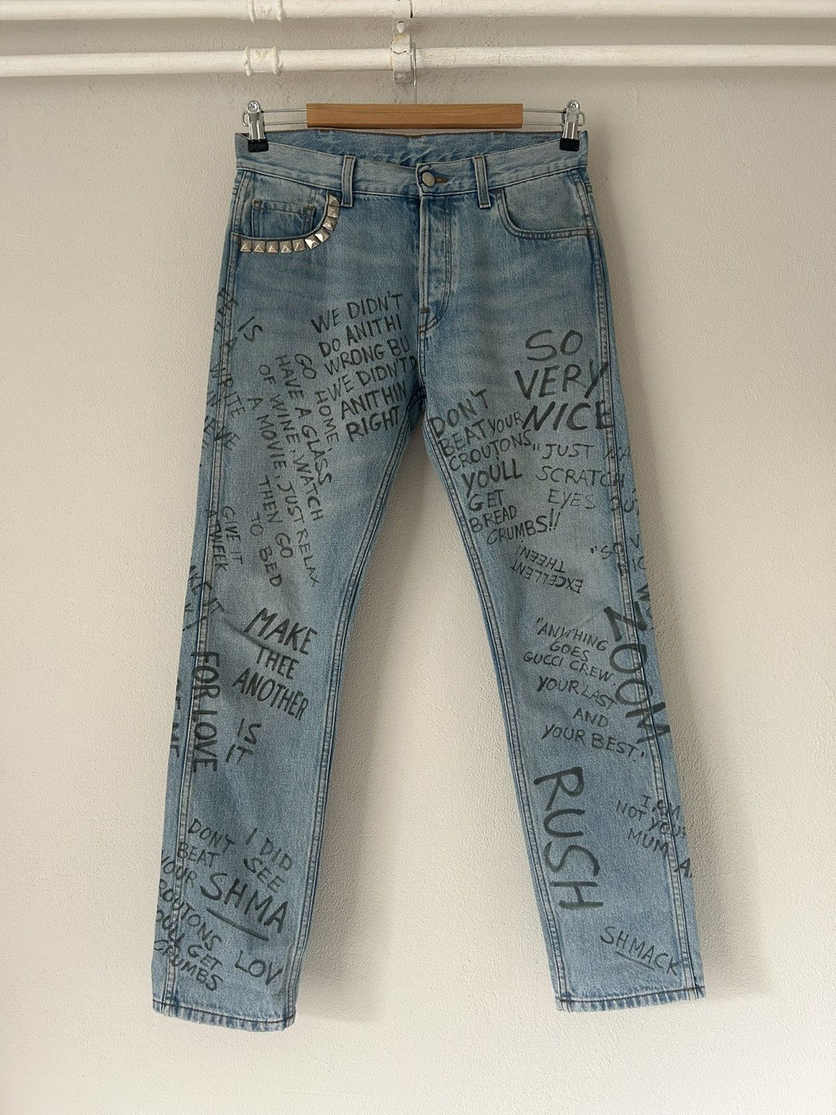 image of Gucci Fw17 Punk Scribble Jeans in Blue Denim, Men's (Size 30)