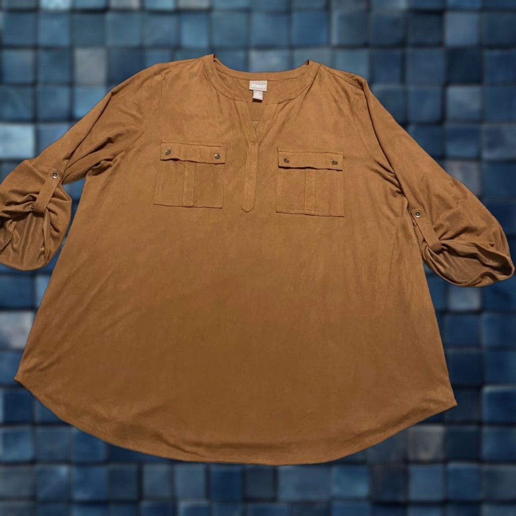 Vintage Chico's Womens XL Shirt Brown 3/4 Sleeve V-Neck Velvet Pockets Size XL / US 12-14 / IT 48-50 - 1 Thumbnail