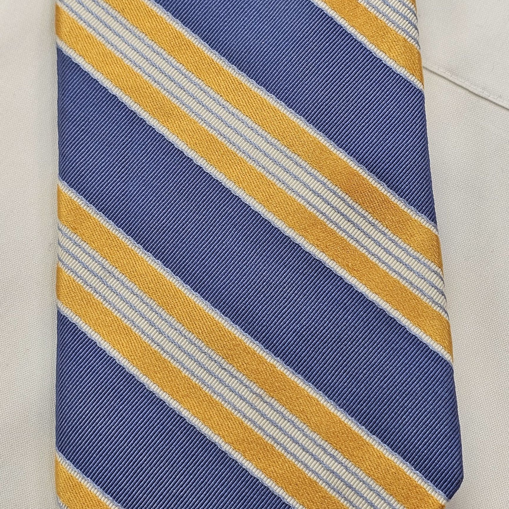 Ike Behar IKE Behar Repp Necktie Men's Blue Gold Strip Tie 59" X 3.5" Designer Stylish Size ONE SIZE - 5 Thumbnail