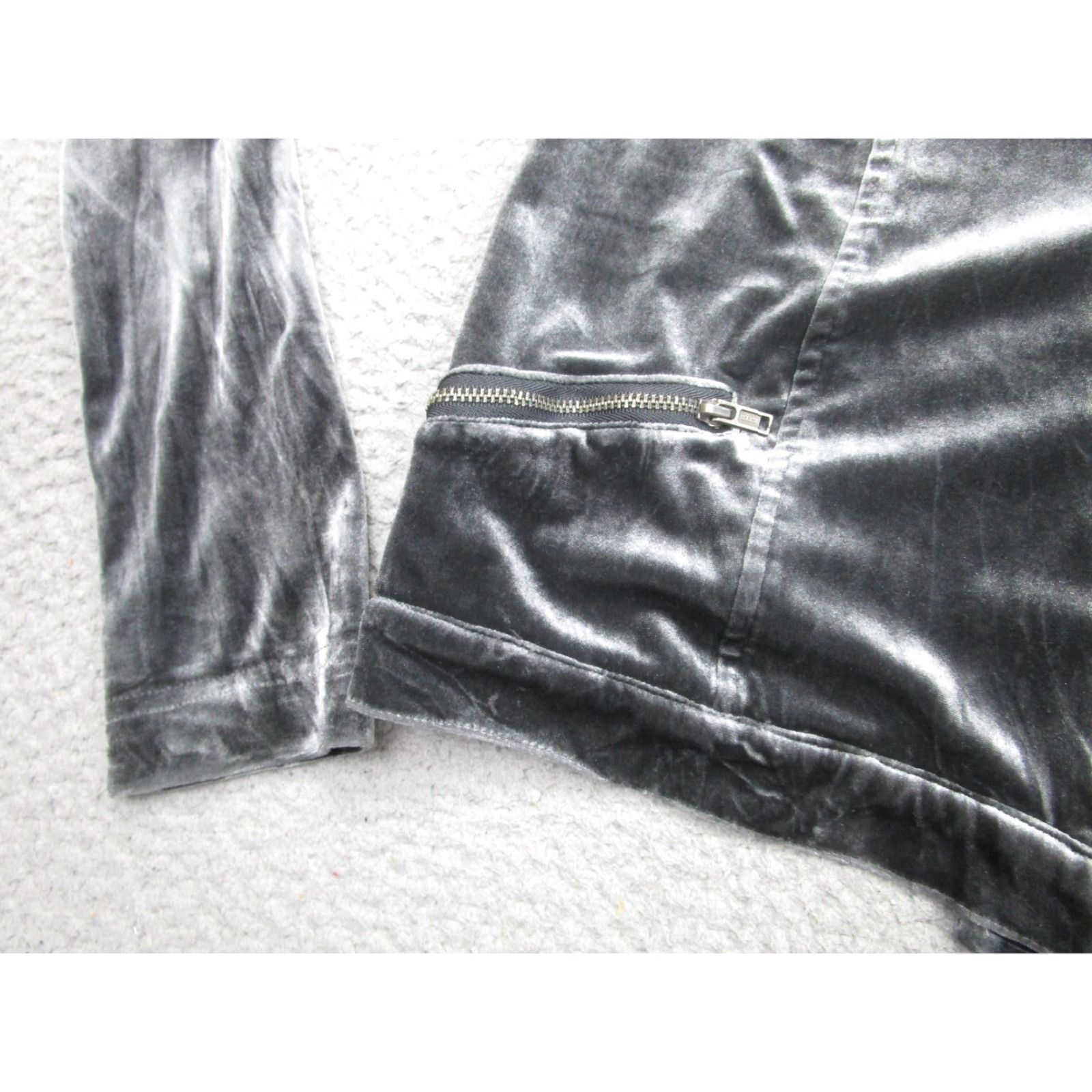Velvet Mudd Jacket Womens Medium Gray Velvet Moto Asym Zip Front y2k Goth fairy grunge Size M / US 6-8 / IT 42-44 - 4 Thumbnail