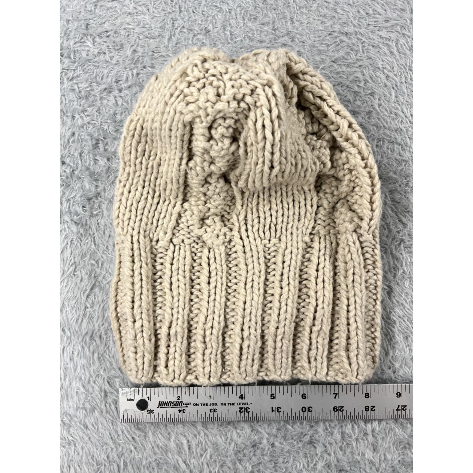 H&M H&M Beanie One Size Ivory Beige Cable Knit 100% Acrylic Ski Pom Womens Size ONE SIZE - 5 Thumbnail